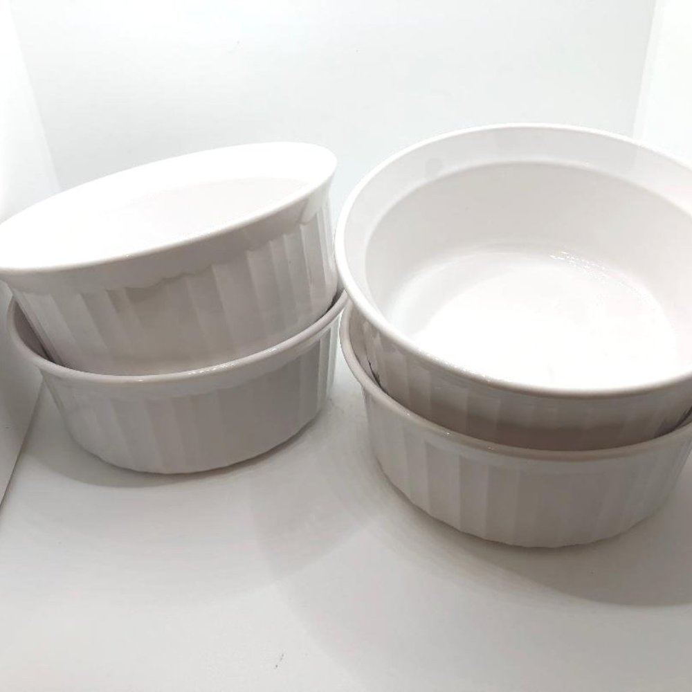 Four Matching Retro Vintage Corning Ware French White Small Baking Pans 4"